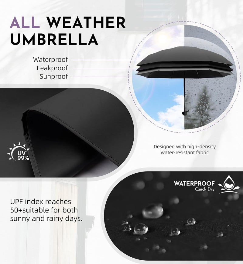 Lilac Travel Mini Umbrella Compact Small & Lightweight, UV Rain Protection, Pocket-Sized Folding Umbrellas with Quickdraw & Case for Men Women & Kids Backpack - Image 3